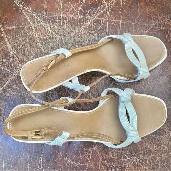 PRADA cream tan slingback sandals 10 - Picture 2 of 7